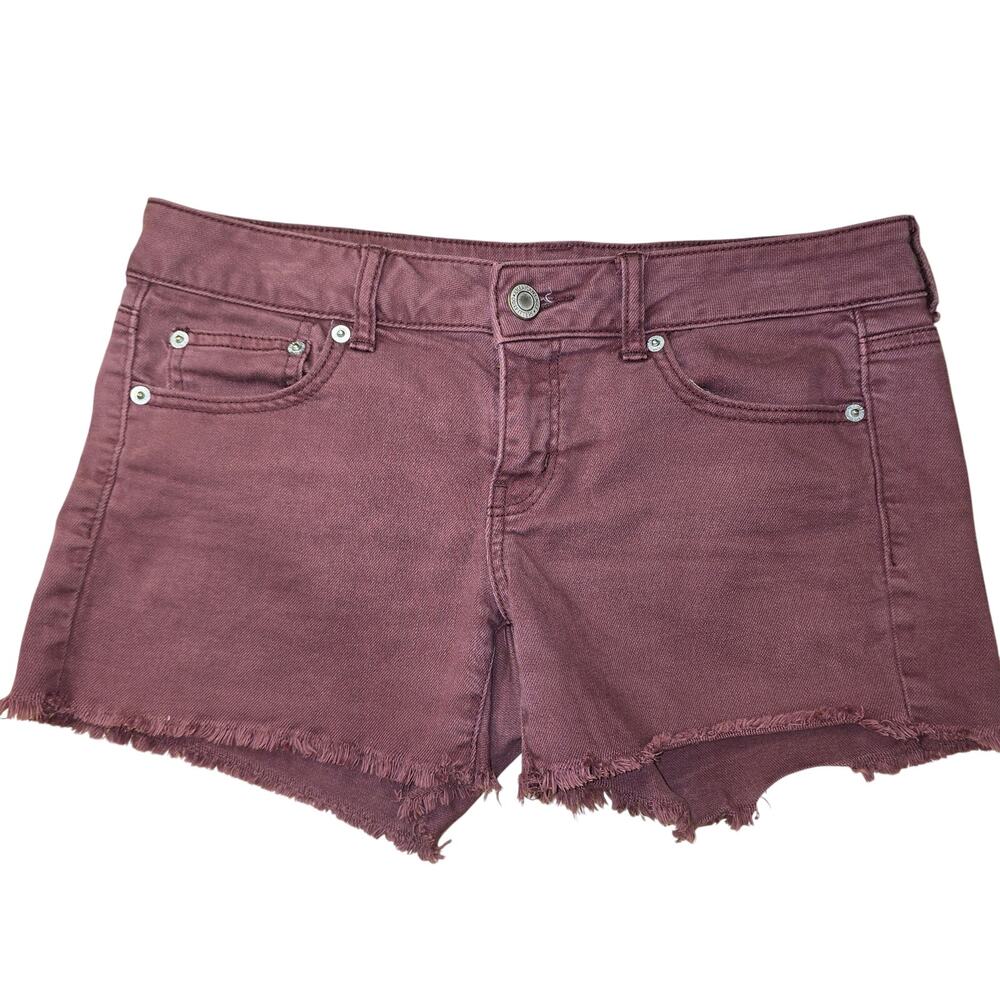 American Eagle Stretch Maroon Cut Off Shorts Size 10